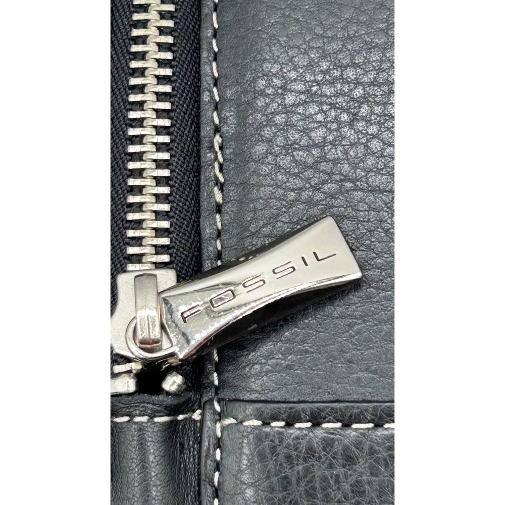 FOSSIL Wine Bottle Case Black Pebble Leather Two Bottle Carrier Travel Vacation